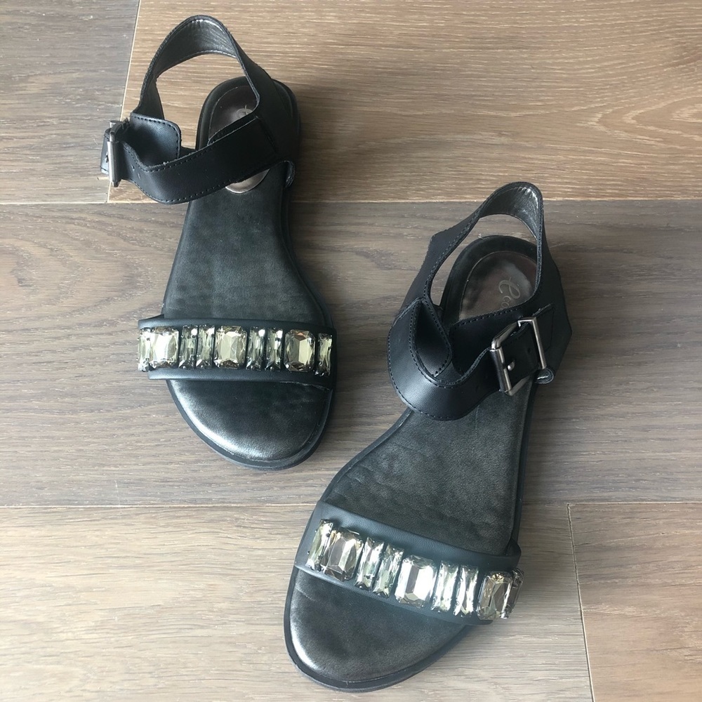 CE collection black sandals gems shiny size 6.5 cute chic walking shoes